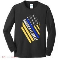 America Is Great Thin Blue Line Flag Kids Long Sleeve Shirt thumb 0