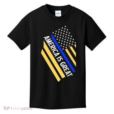 America Is Great Thin Blue Line Flag Kids T-Shirt