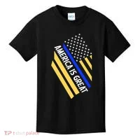 America Is Great Thin Blue Line Flag Kids T-Shirt thumb 0