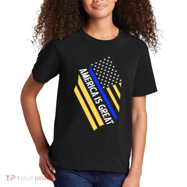 America Is Great Thin Blue Line Flag Kids T-Shirt