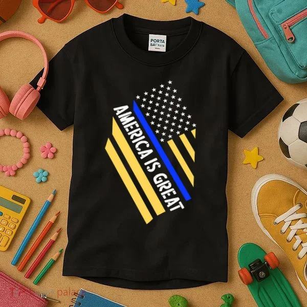 America Is Great Thin Blue Line Flag Kids T-Shirt