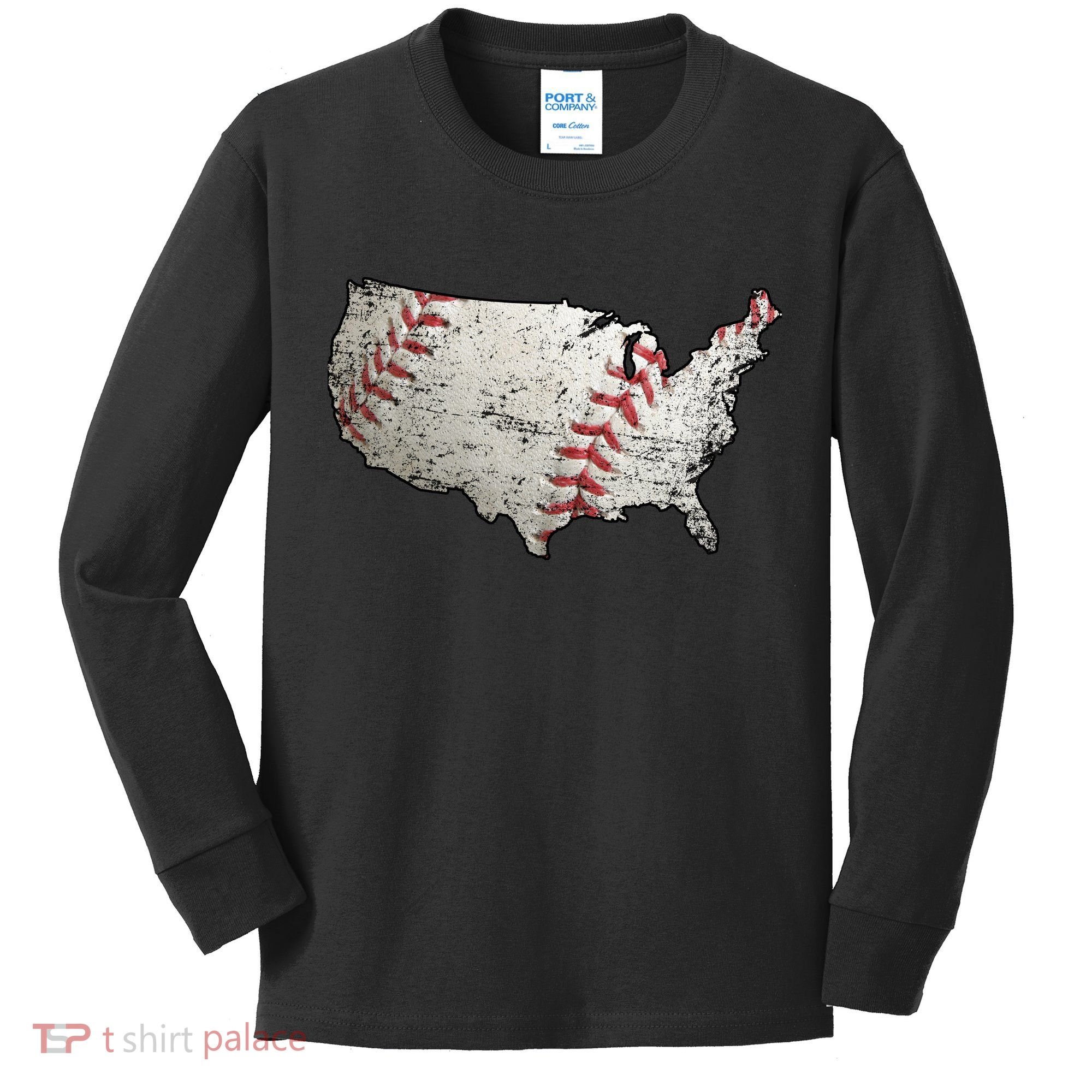 America Loves Baseball Kids Long Sleeve Shirt