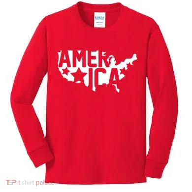 America State Map Kids Long Sleeve Shirt