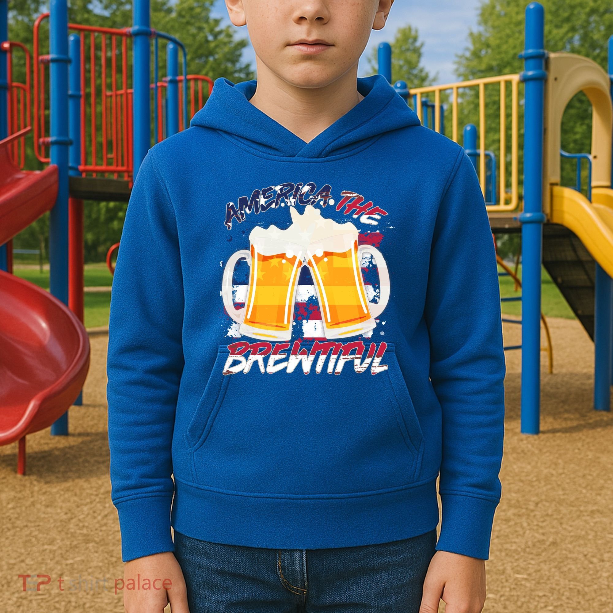 America The Brewtiful Beer USA Flag Kids Hoodie