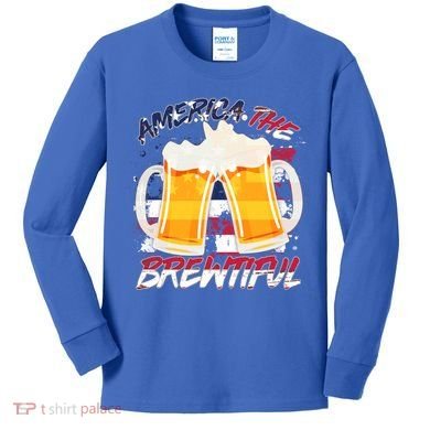 America The Brewtiful Beer USA Flag Kids Long Sleeve Shirt