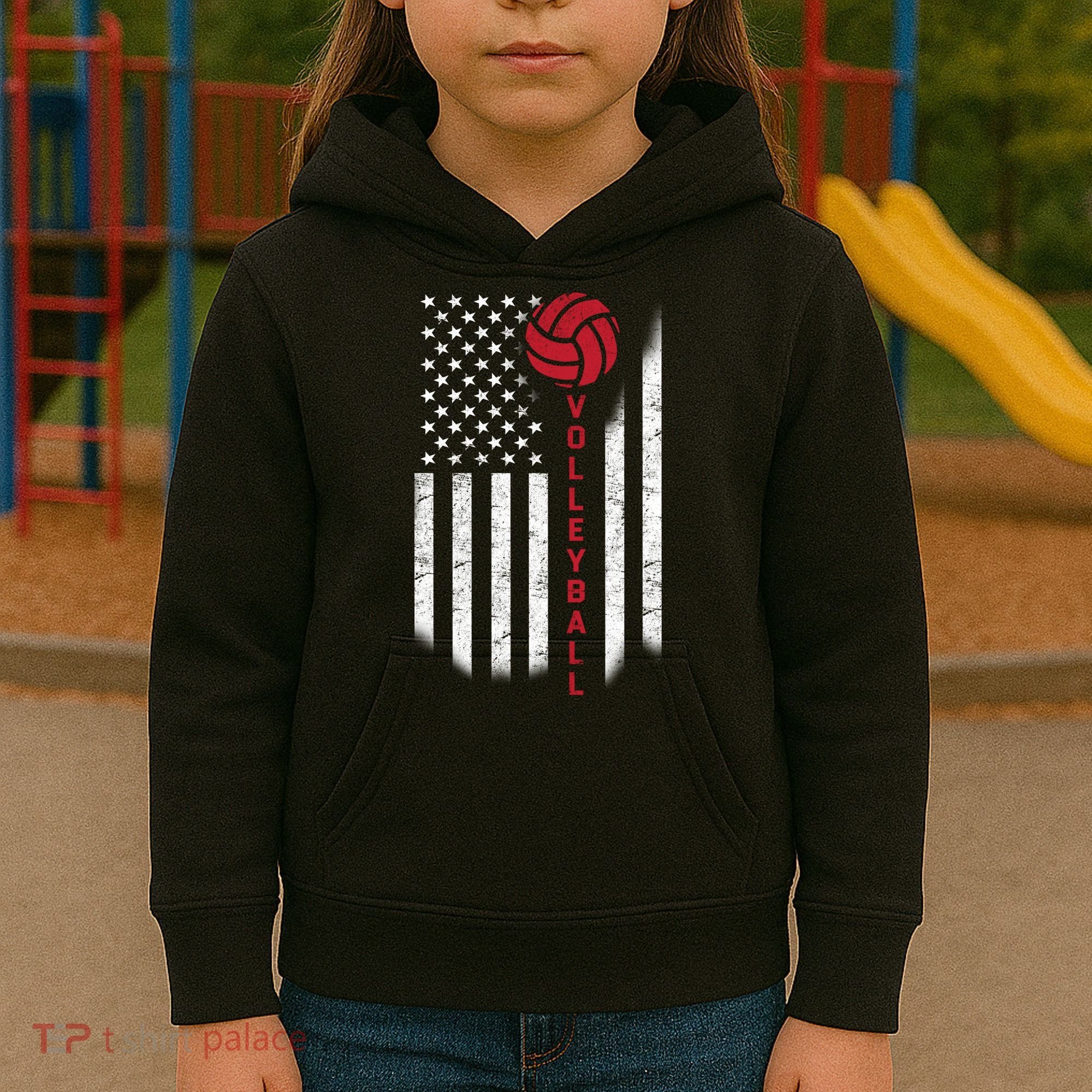 America Volleyball Flag Kids Hoodie