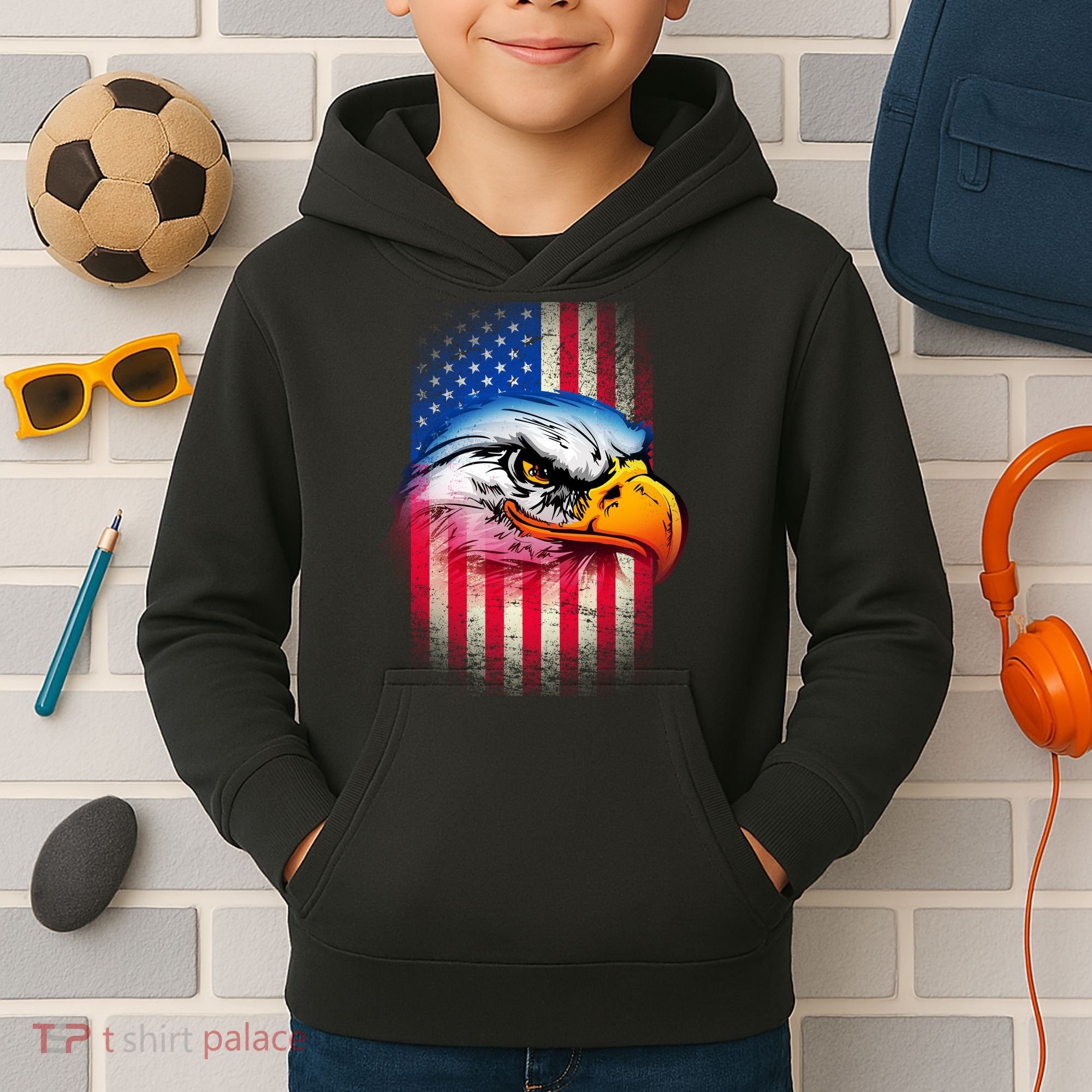American Bald Eagle Flag Kids Hoodie