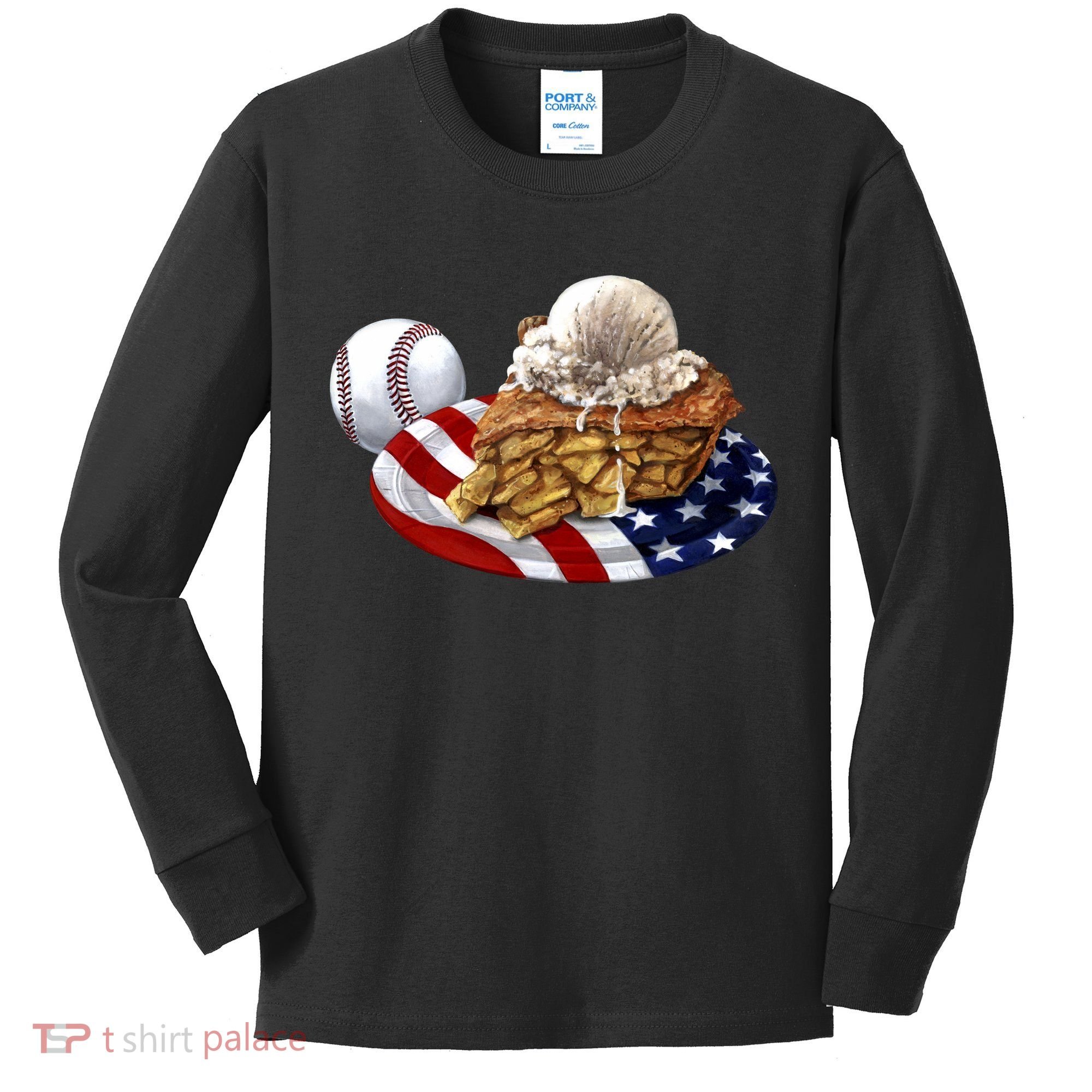 American Baseball And USA Pie Kids Long Sleeve Shirt
