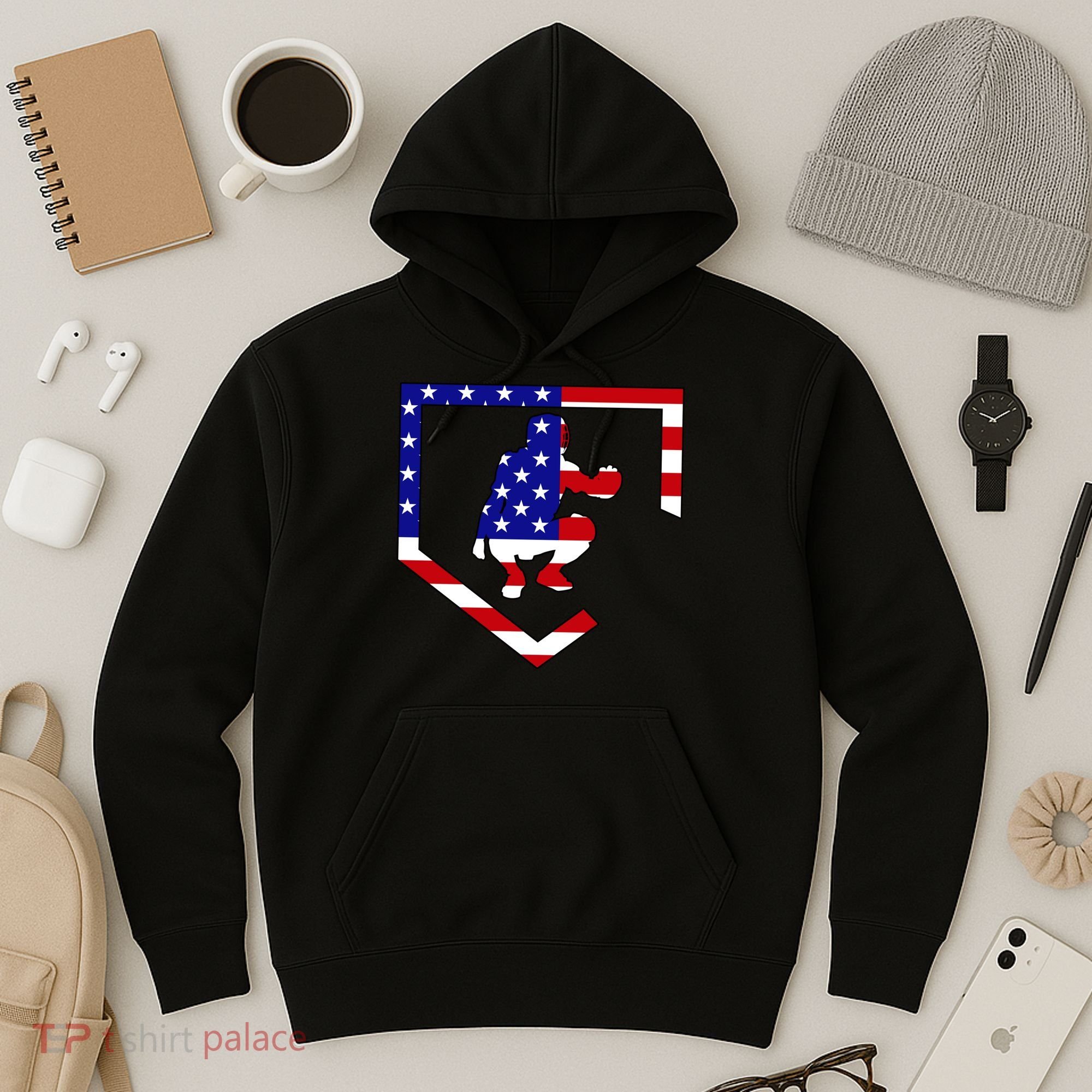 American Baseball Catcher Flag Hoodie