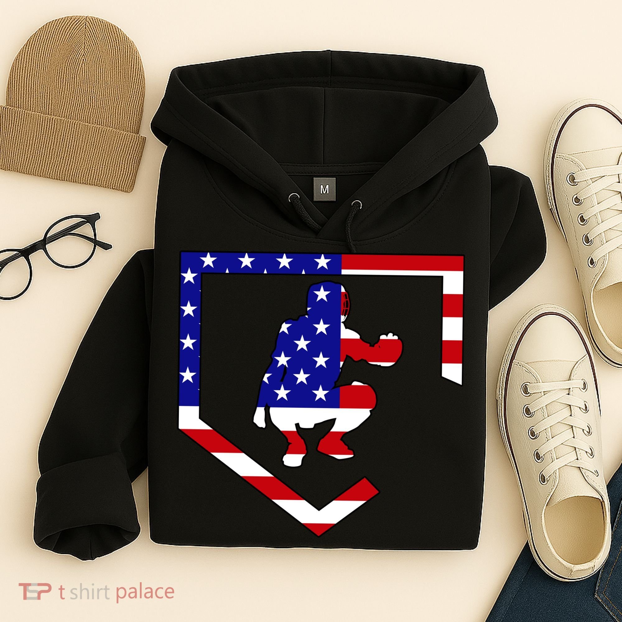 American Baseball Catcher Flag Hoodie