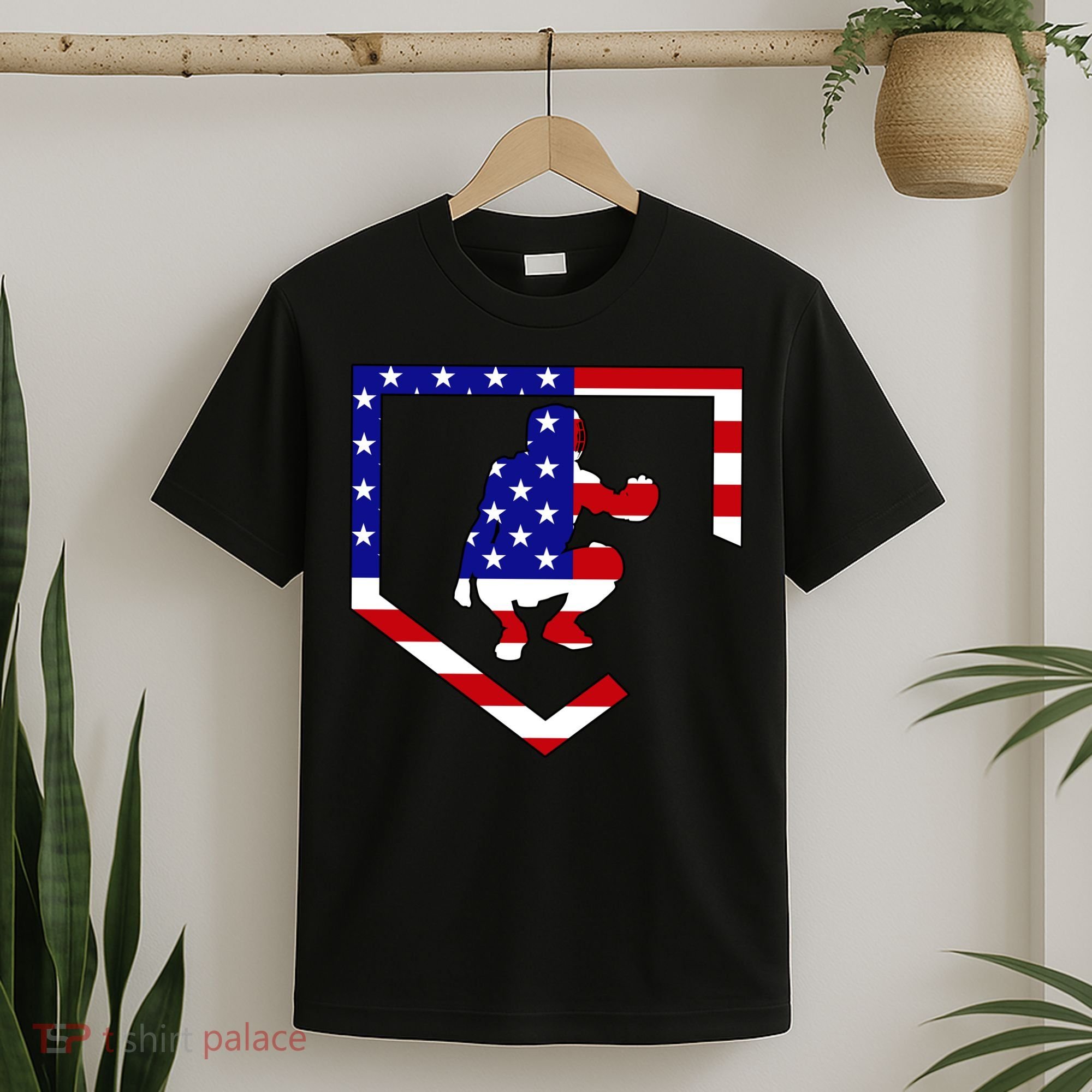American Baseball Catcher Flag T-Shirt