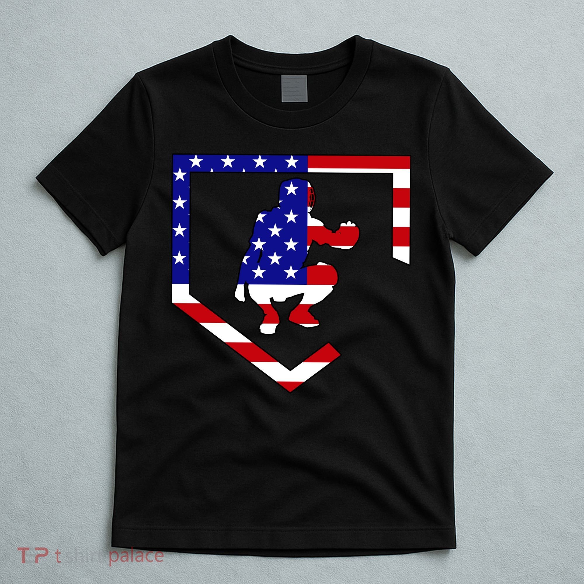 American Baseball Catcher Flag T-Shirt