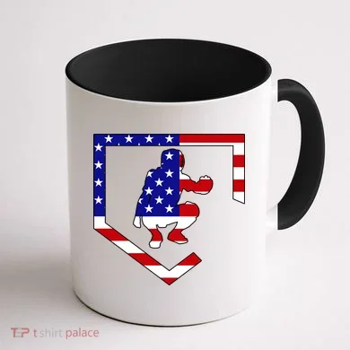 American Baseball Catcher Flag Coffee Mug back
