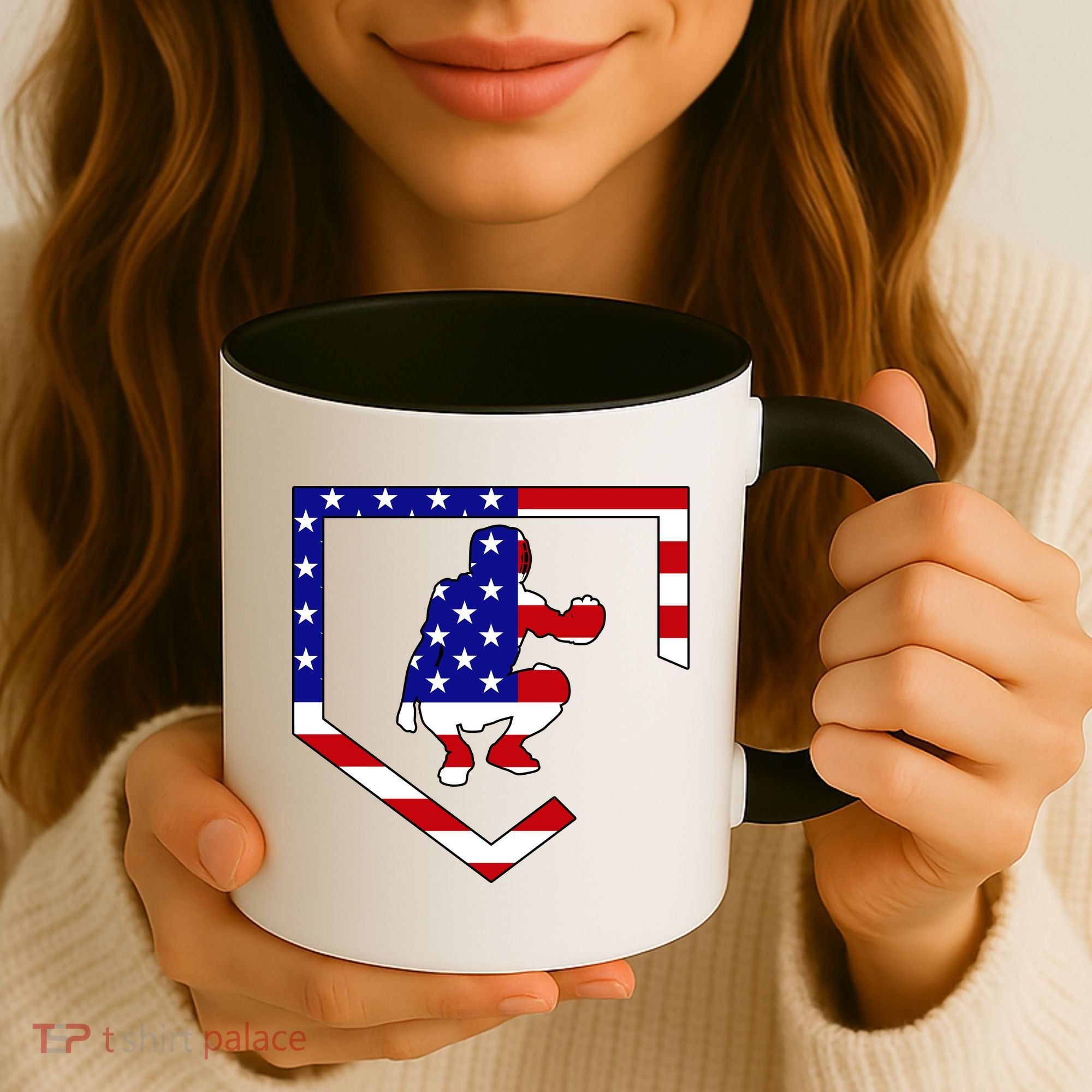 American Baseball Catcher Flag Coffee Mug