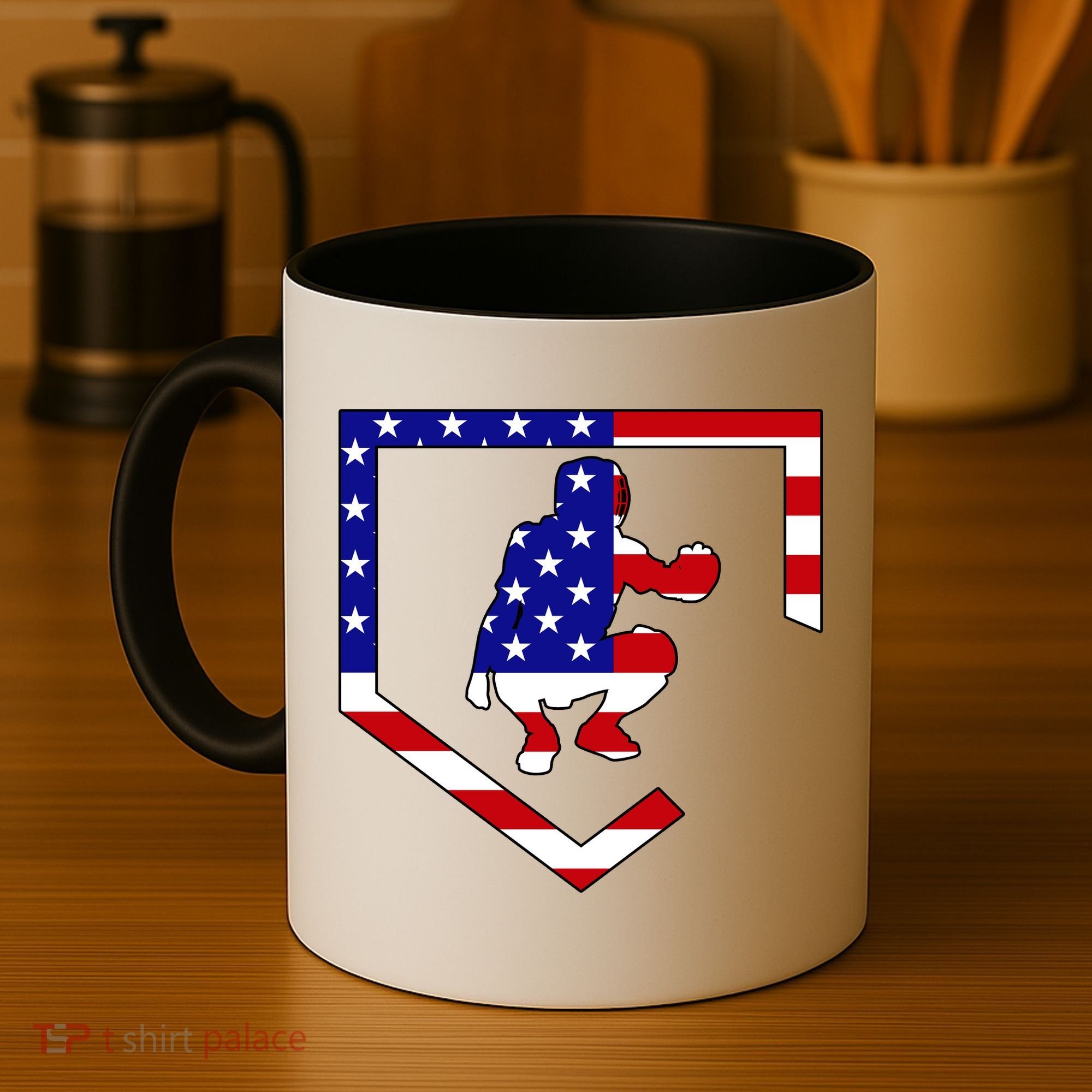 American Baseball Catcher Flag Coffee Mug