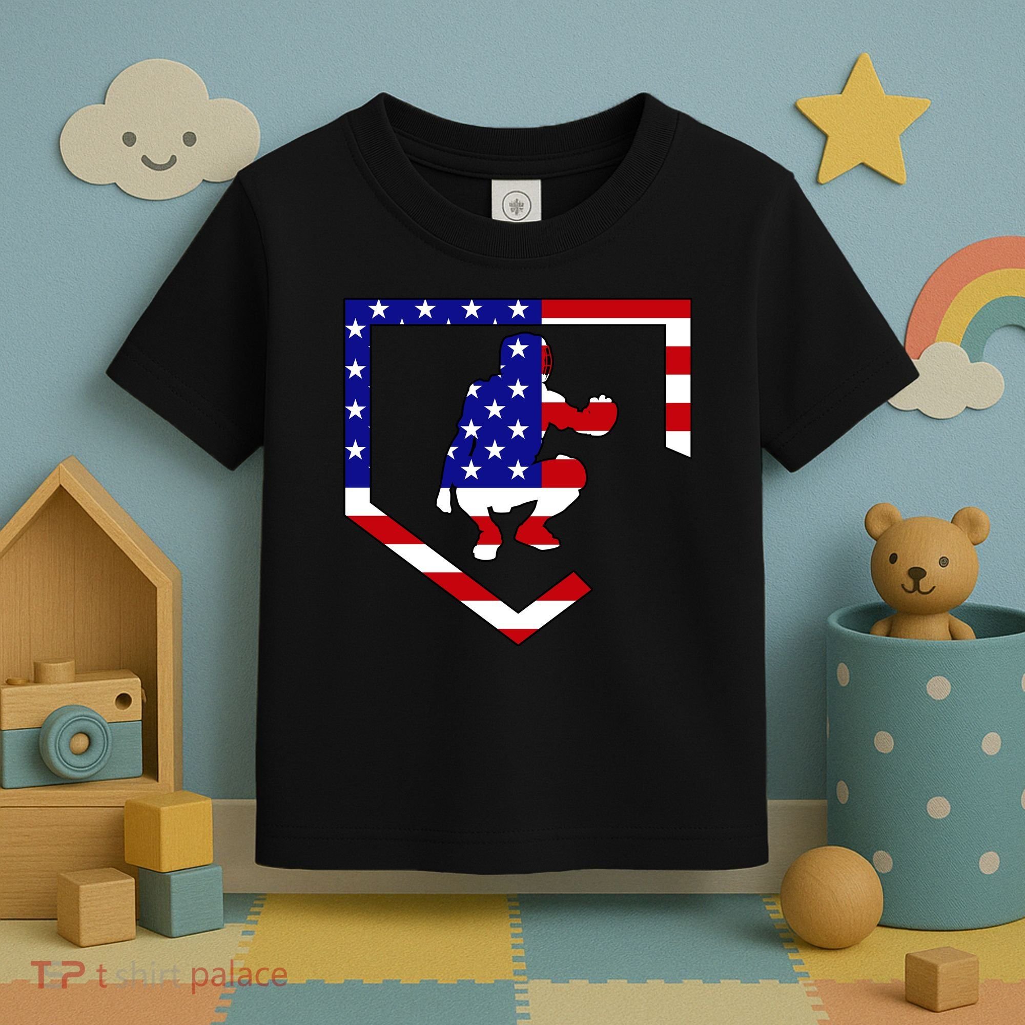 American Baseball Catcher Flag Toddler T-Shirt
