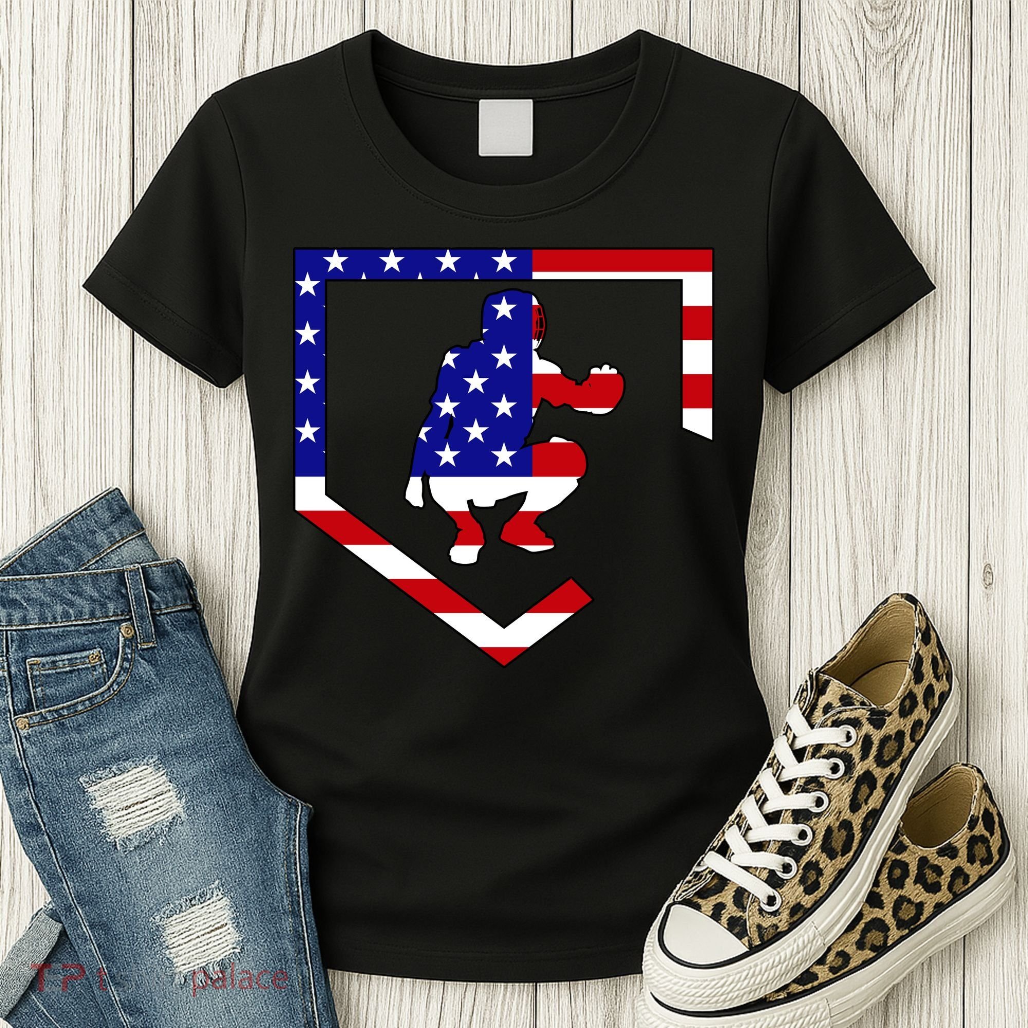 American Baseball Catcher Flag Women's T-Shirt