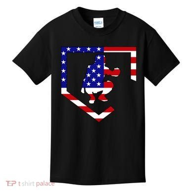 American Baseball Catcher Flag Kids T-Shirt