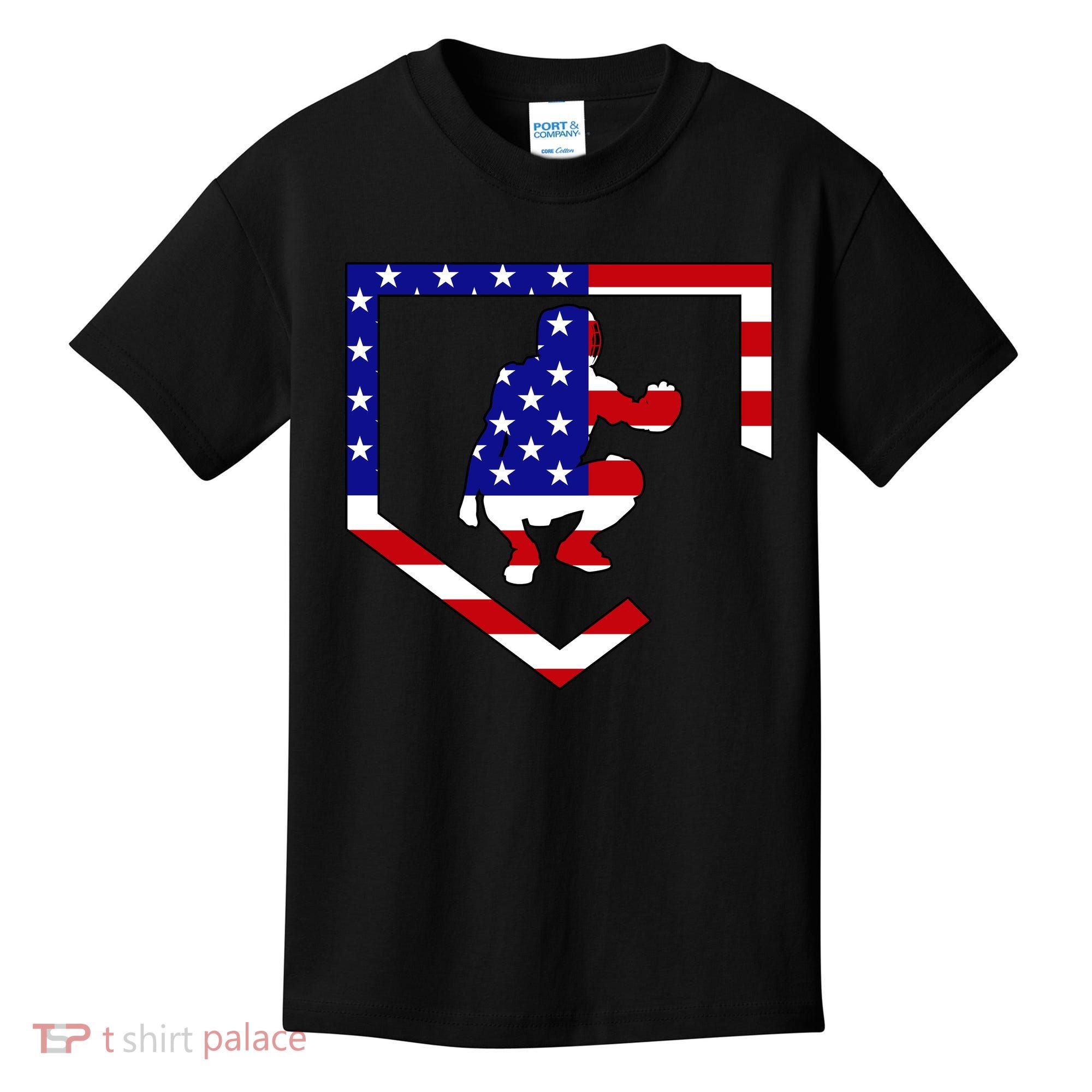 American Baseball Catcher Flag Kids T-Shirt
