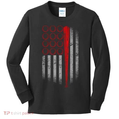 American Baseball Flag Kids Long Sleeve Shirt