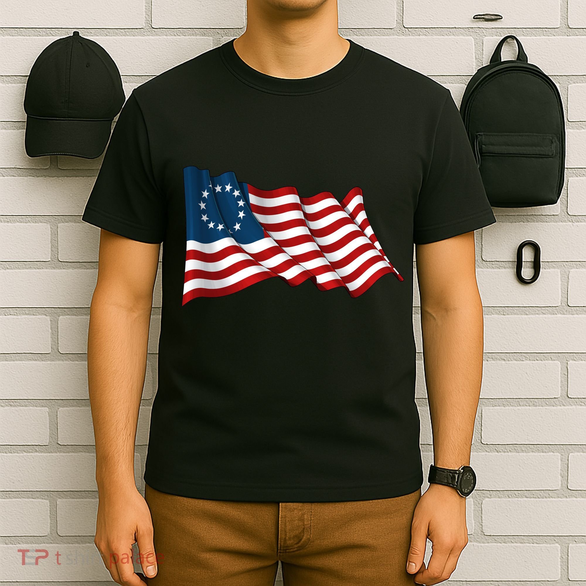 American Betsy Ross Waving Flag T-Shirt