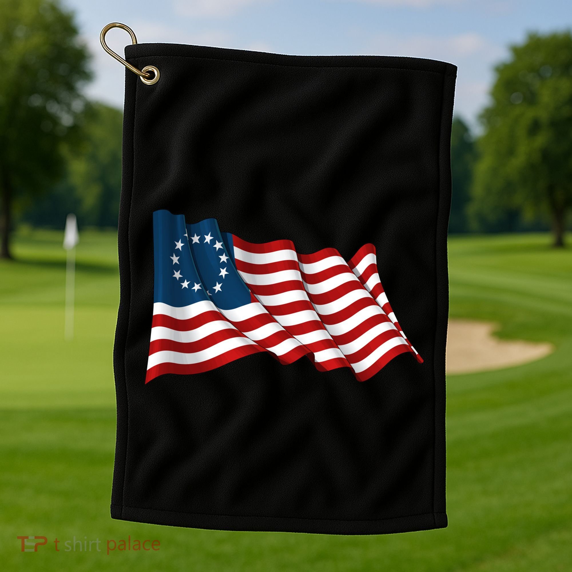 American Betsy Ross Waving Flag Golf Towel