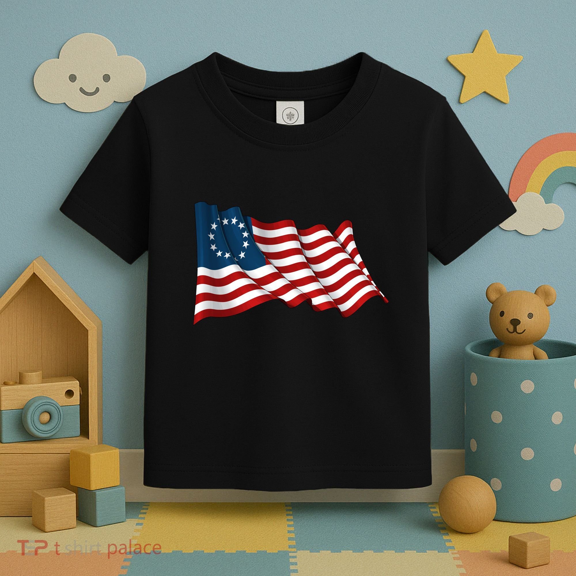 American Betsy Ross Waving Flag Toddler T-Shirt