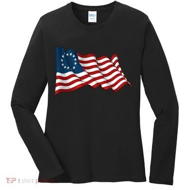 American Betsy Ross Waving Flag Women's Long Sleeve Shirt