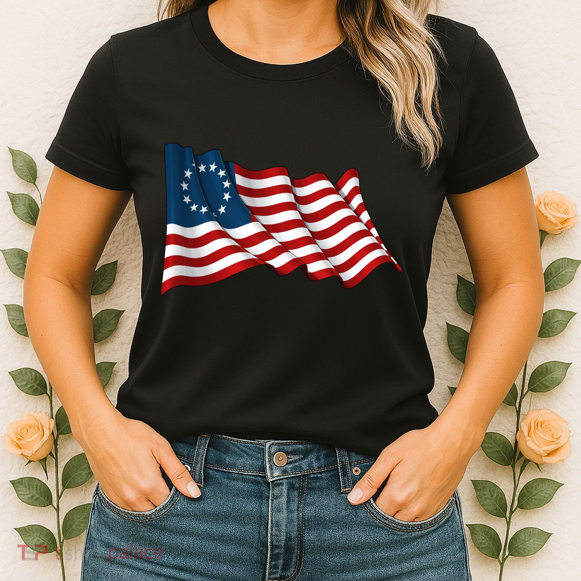 American Betsy Ross Waving Flag Women's T-Shirt