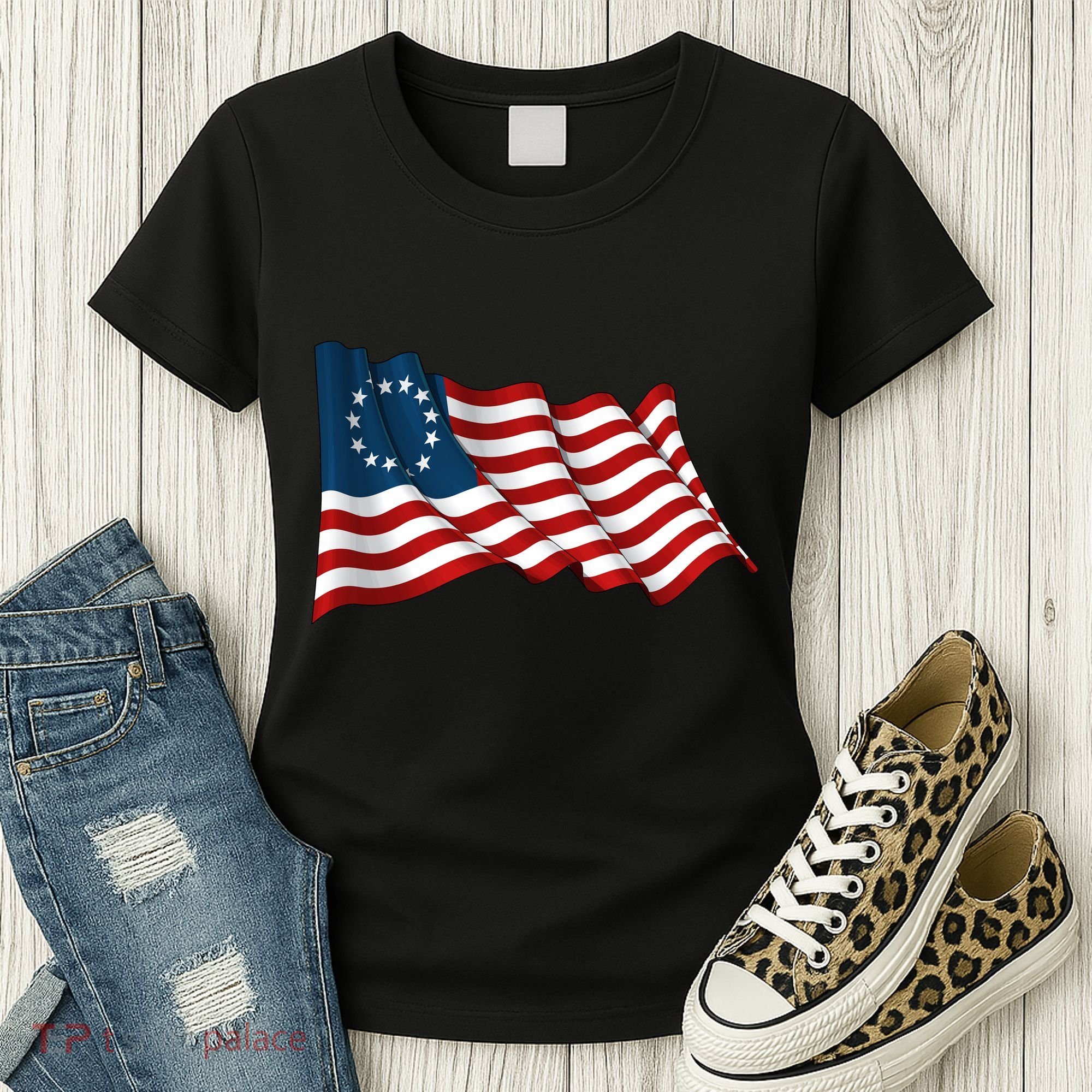 American Betsy Ross Waving Flag Women's T-Shirt
