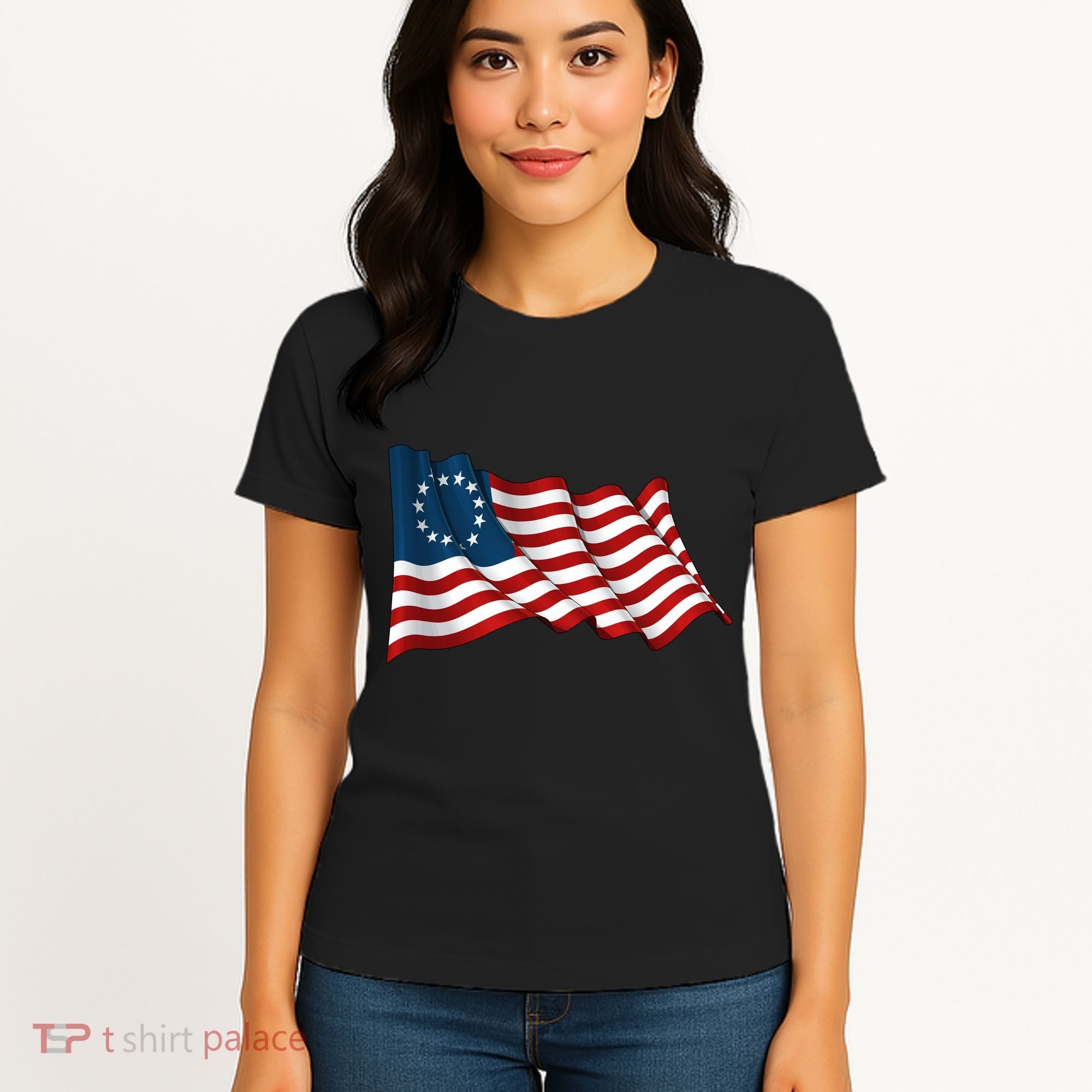 American Betsy Ross Waving Flag Women's T-Shirt
