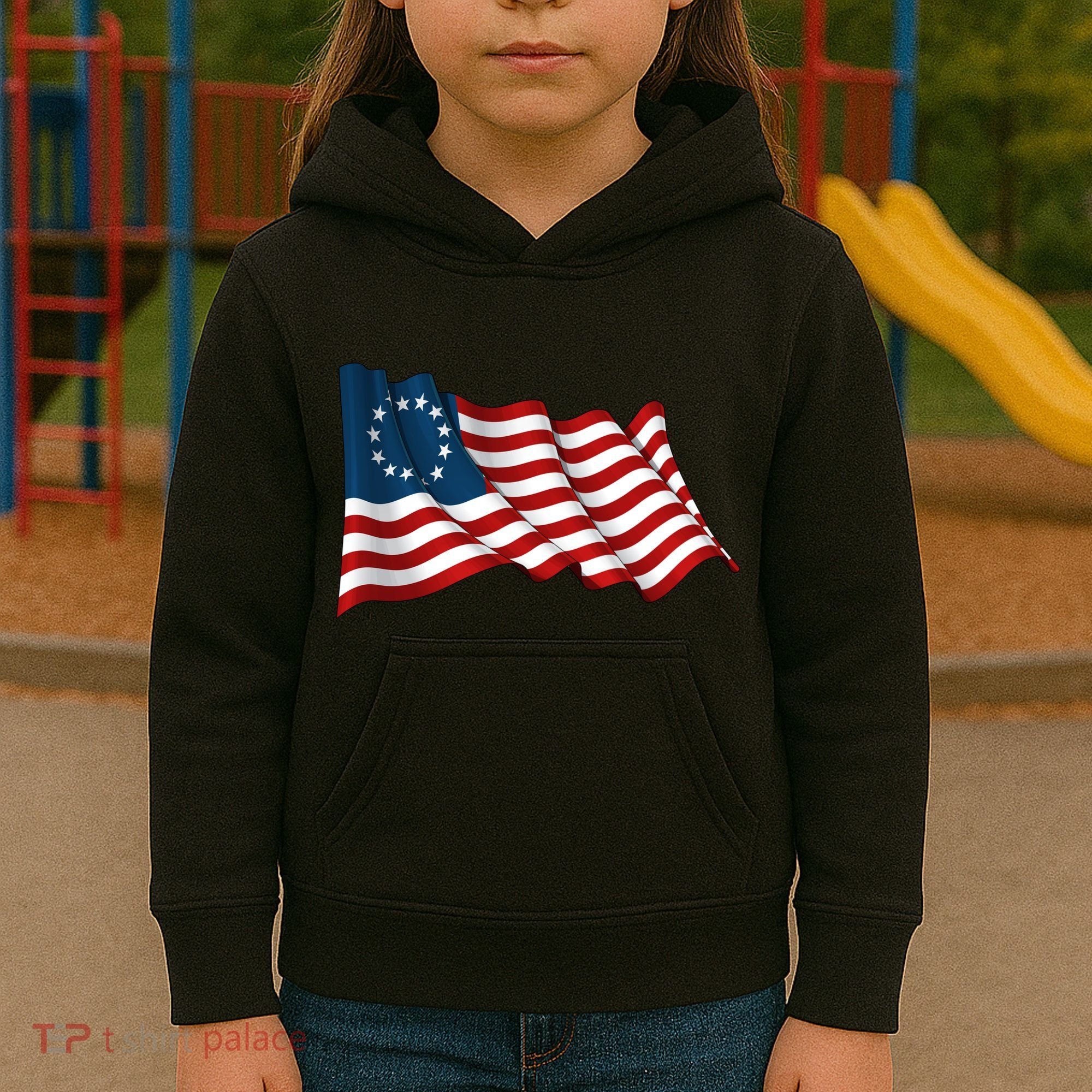 American Betsy Ross Waving Flag Kids Hoodie
