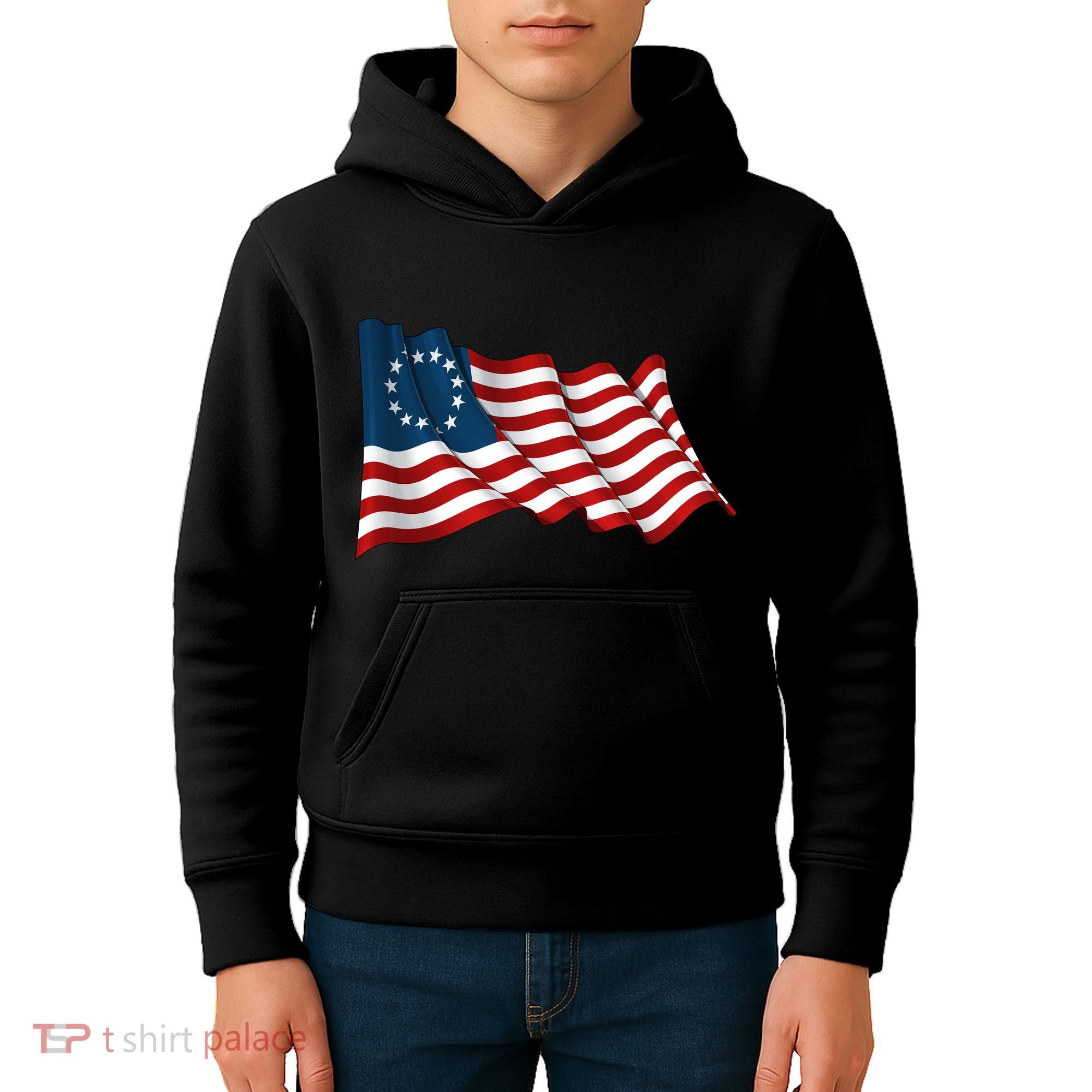 American Betsy Ross Waving Flag Kids Hoodie