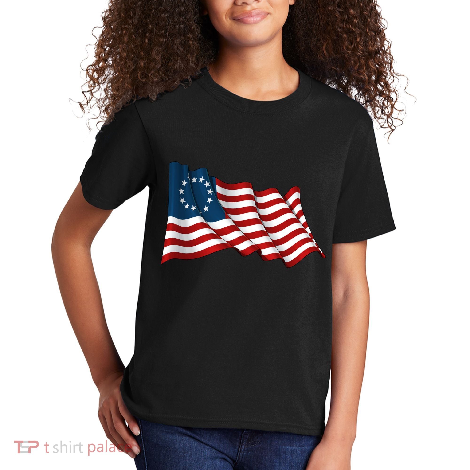 American Betsy Ross Waving Flag Kids T-Shirt