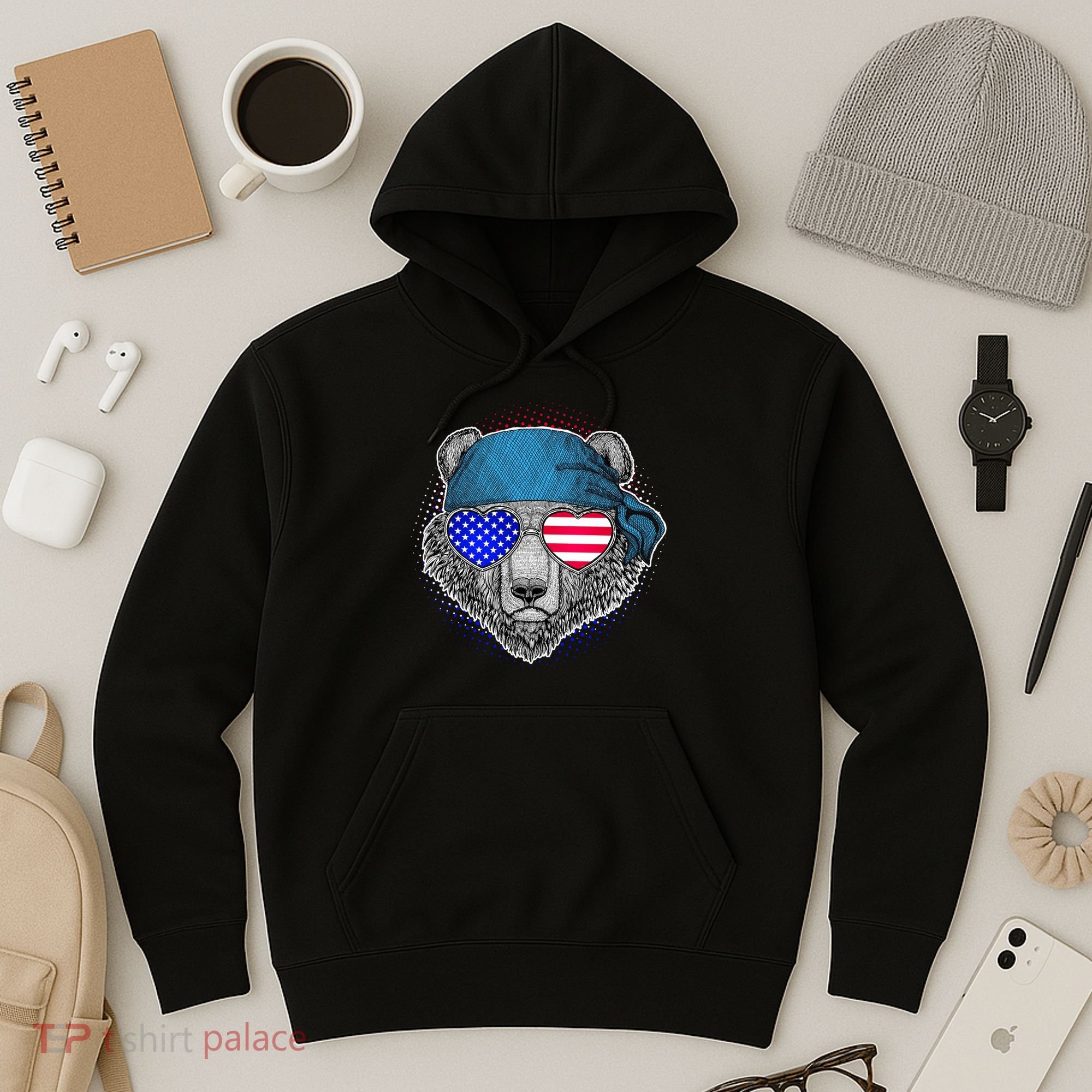 American Biker Bear Hoodie