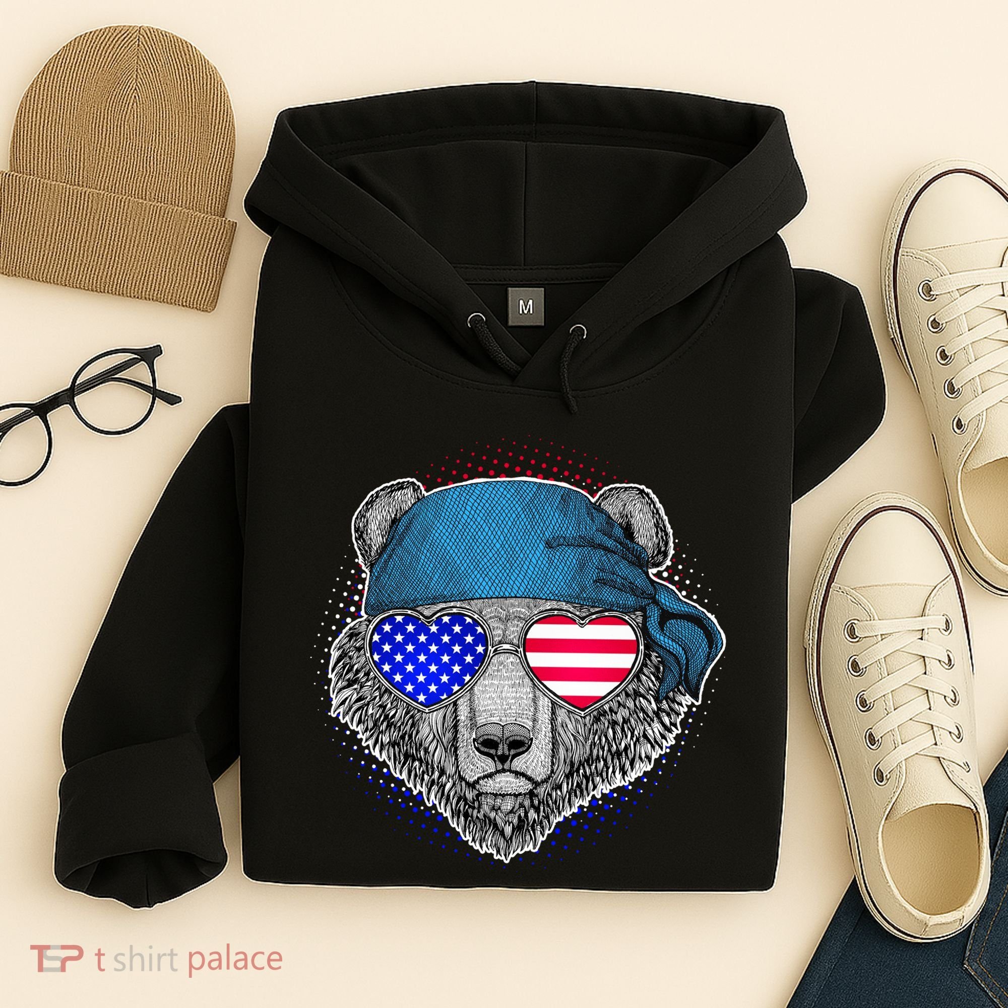 American Biker Bear Hoodie