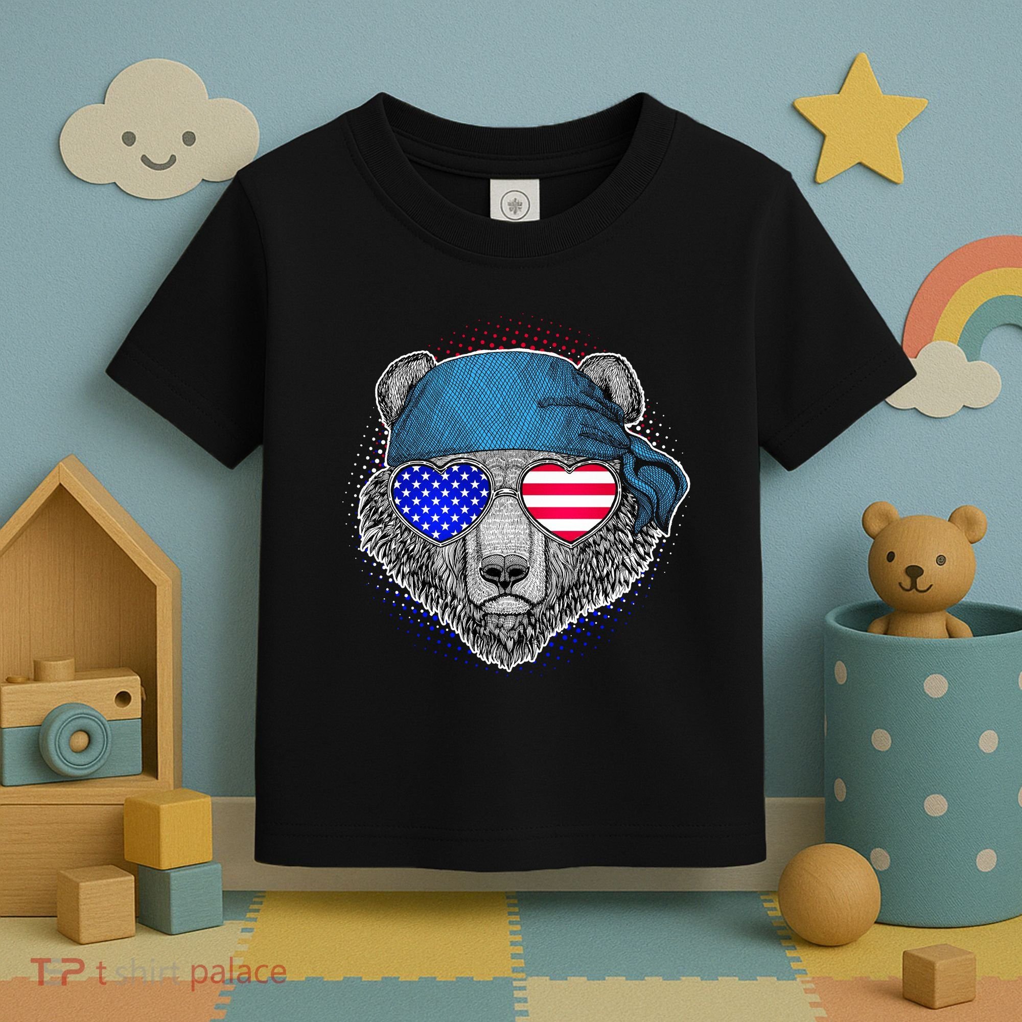 American Biker Bear Toddler T-Shirt