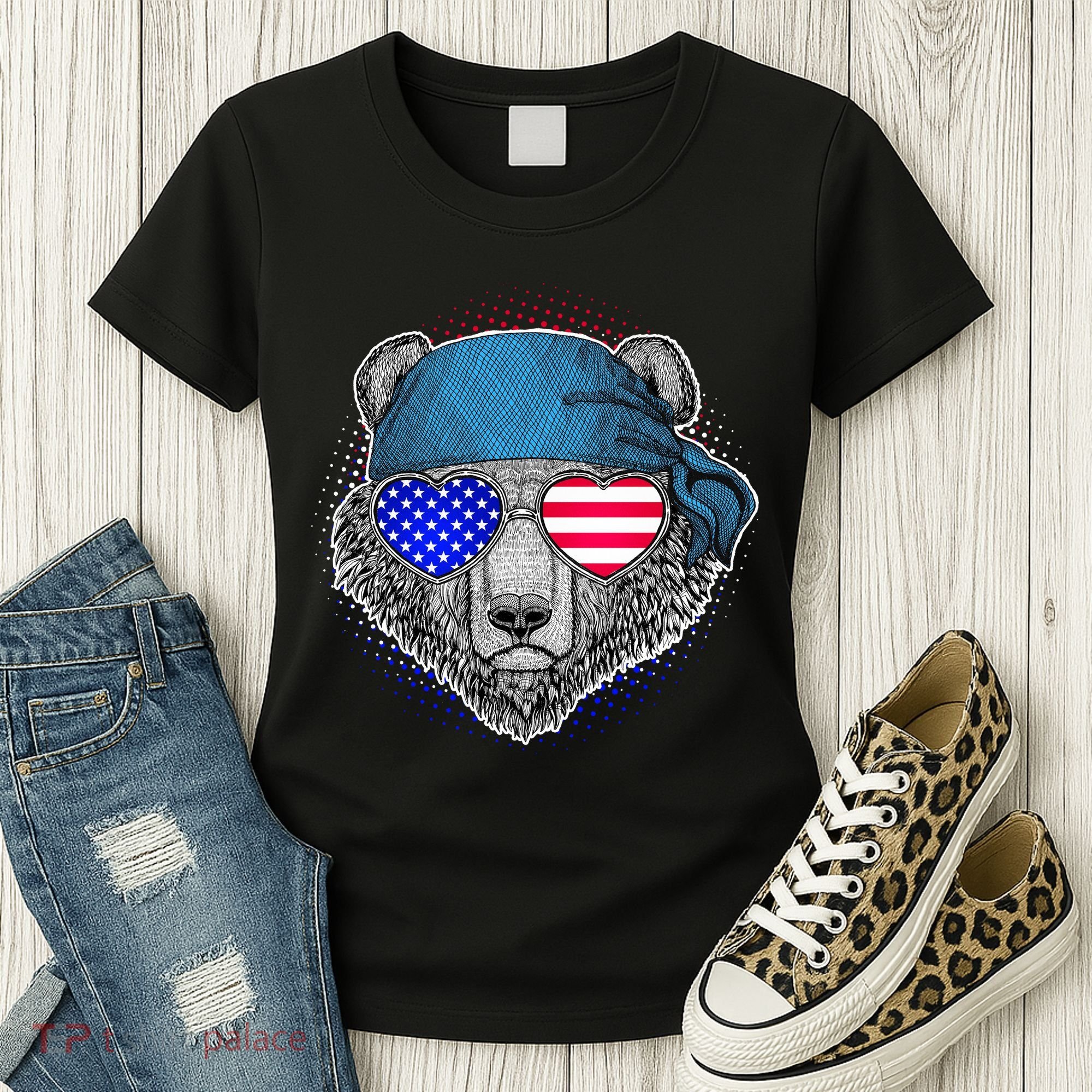 American Biker Bear Women's T-Shirt
