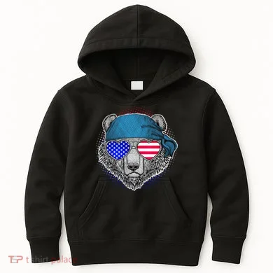 American Biker Bear Kids Hoodie
