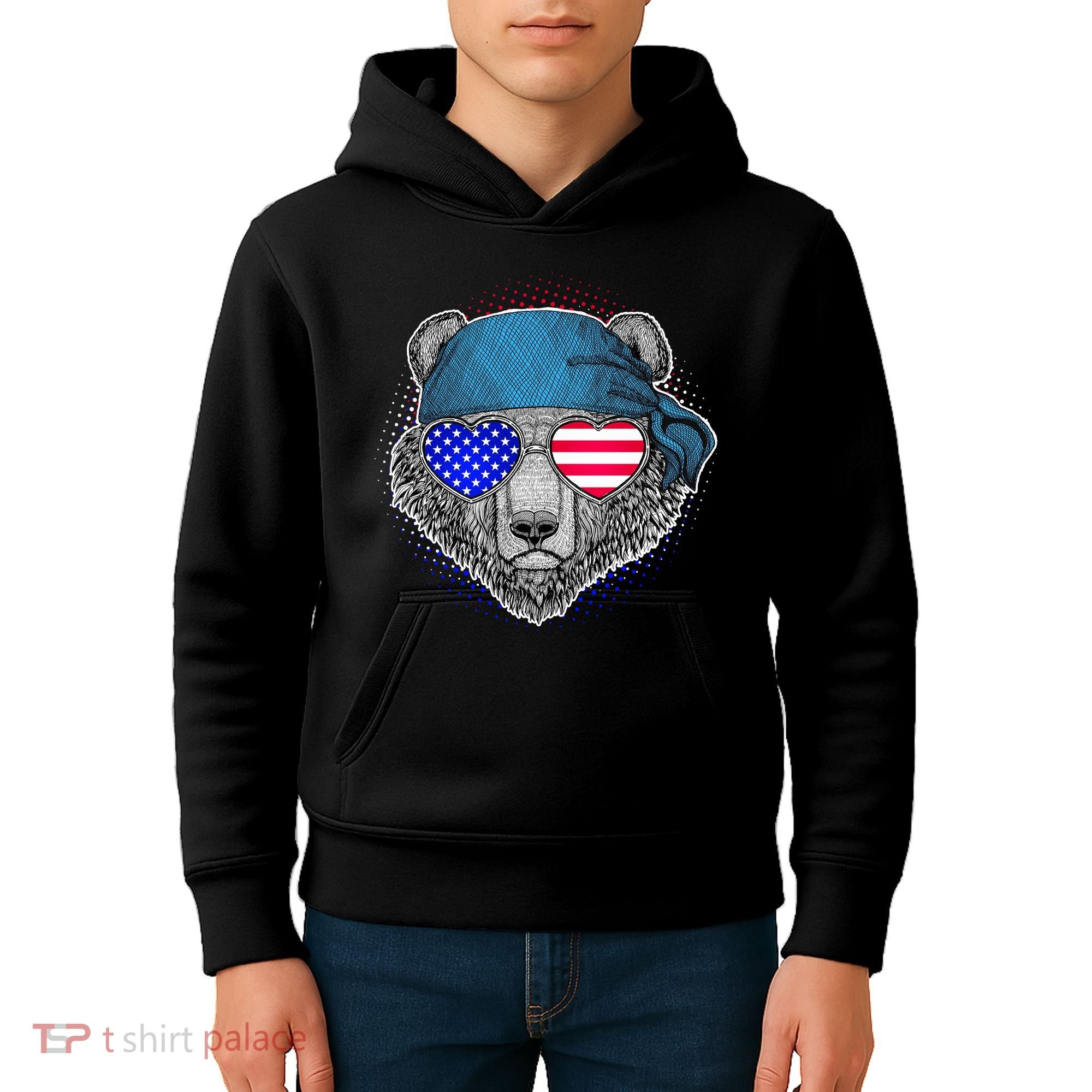 American Biker Bear Kids Hoodie