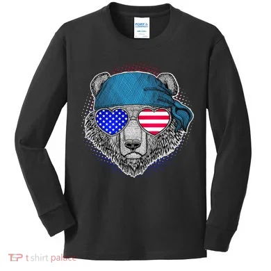 American Biker Bear Kids Long Sleeve Shirt