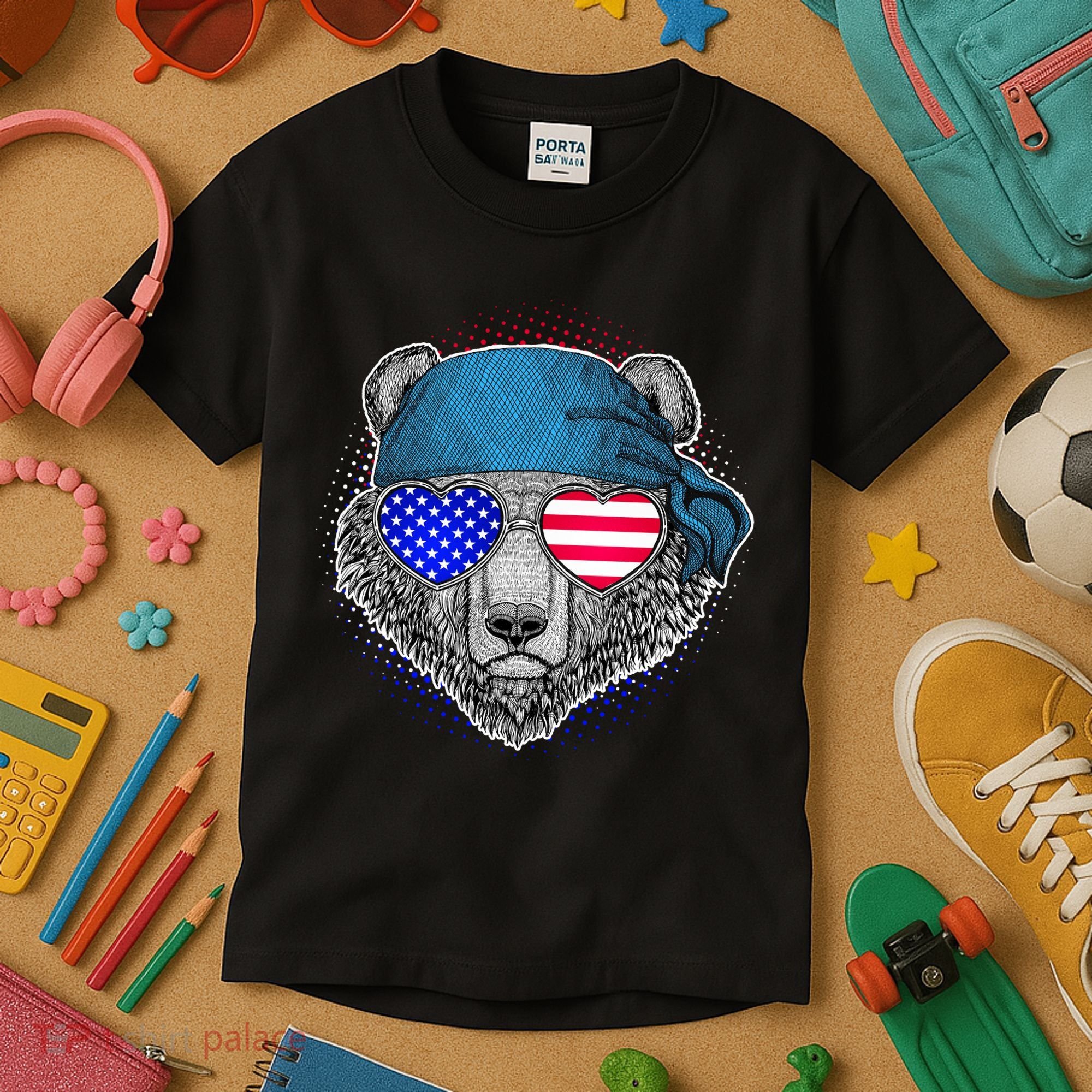 American Biker Bear Kids T-Shirt