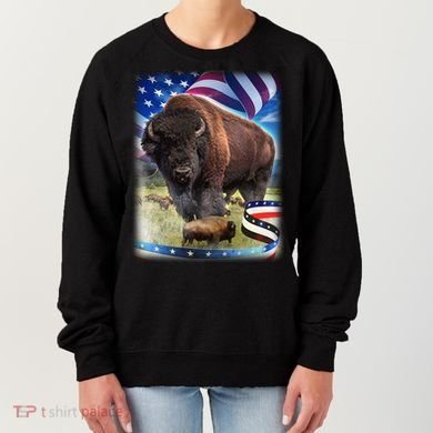 American Bison USA Flag Buffalo Women's Sweatshirt