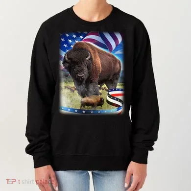 American Bison USA Flag Buffalo Women's Sweatshirt