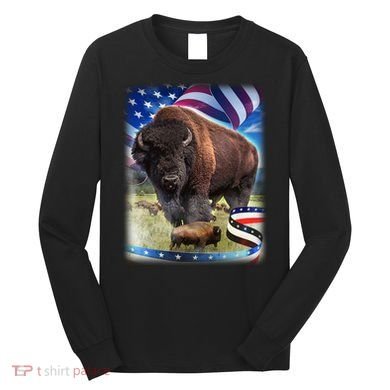 American Bison USA Flag Buffalo Long Sleeve Shirt