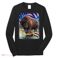 American Bison USA Flag Buffalo Long Sleeve Shirt thumb 0
