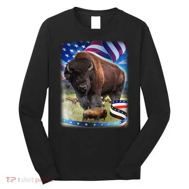 American Bison USA Flag Buffalo Long Sleeve Shirt