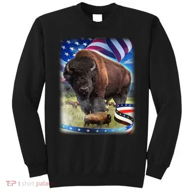 American Bison USA Flag Buffalo Sweatshirt