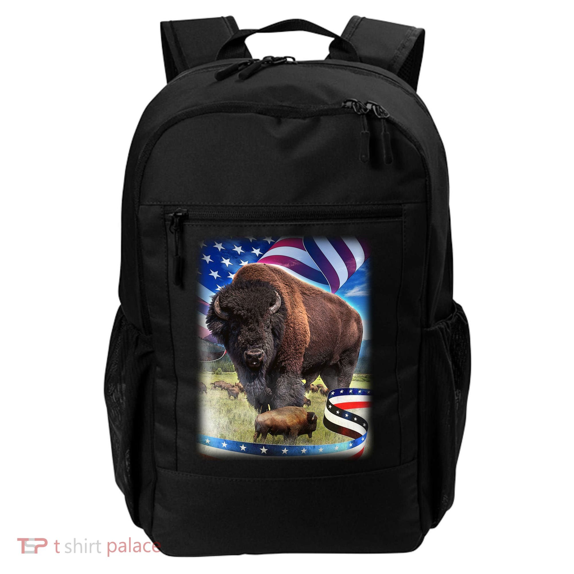 American Bison USA Flag Buffalo Backpack