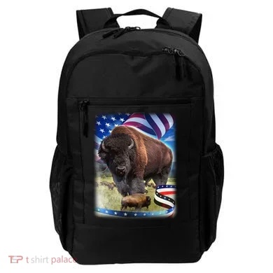 American Bison USA Flag Buffalo Backpack